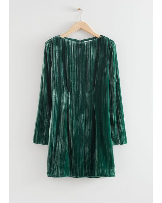 & Other Stories Green Textured Mini Dress