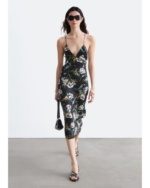 & Other Stories White Satin Slip Midi Dress