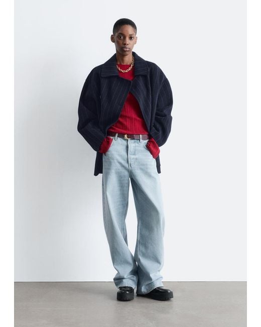 & Other Stories Blue Cocoon-Shaped Wool Jacket