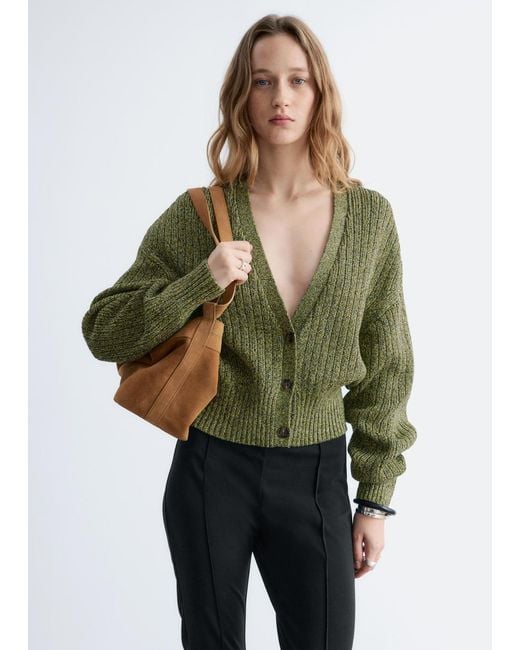 & Other Stories Green Rib-Knit Cotton Cardigan