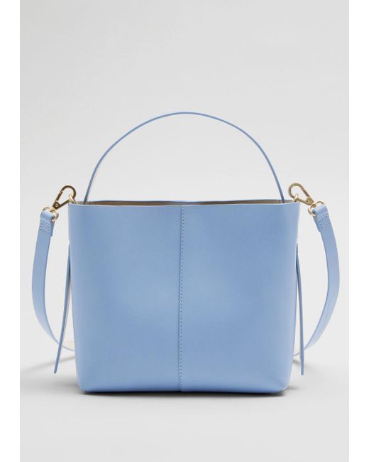 & Other Stories Blue Double Strap Leather Bucket Bag