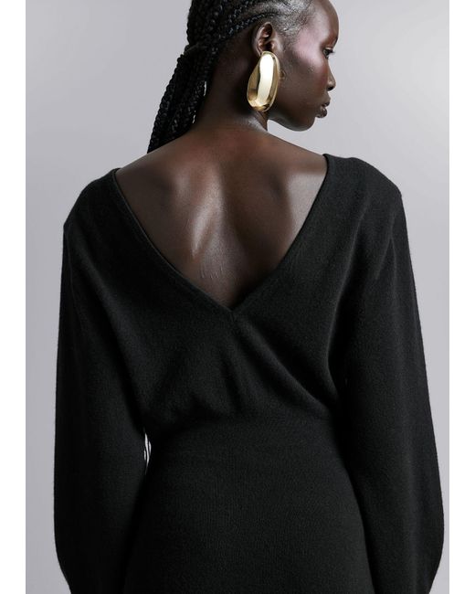& Other Stories Black Merino Knit Midi Dress
