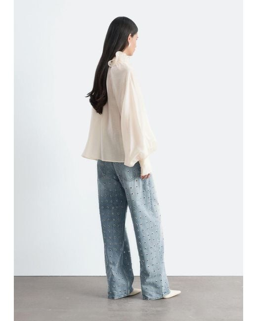 & Other Stories Natural Ruffle Neck Voluminous Blouse