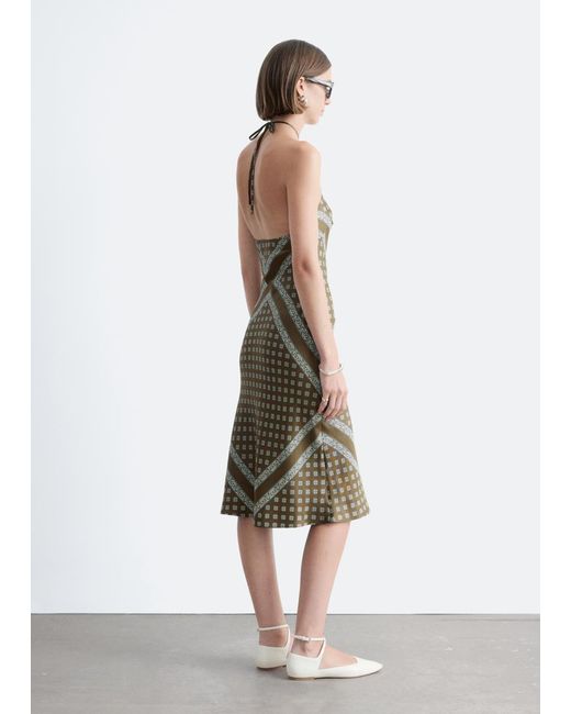 & Other Stories White Silk Halterneck Midi Dress