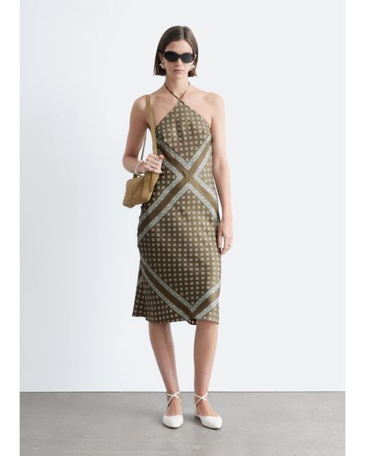 & Other Stories White Silk Halterneck Midi Dress