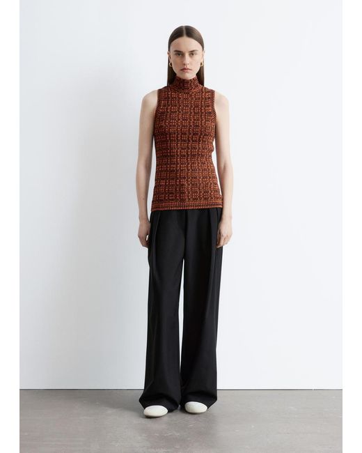 & Other Stories Orange Knitted Sleeveless Turtleneck Top