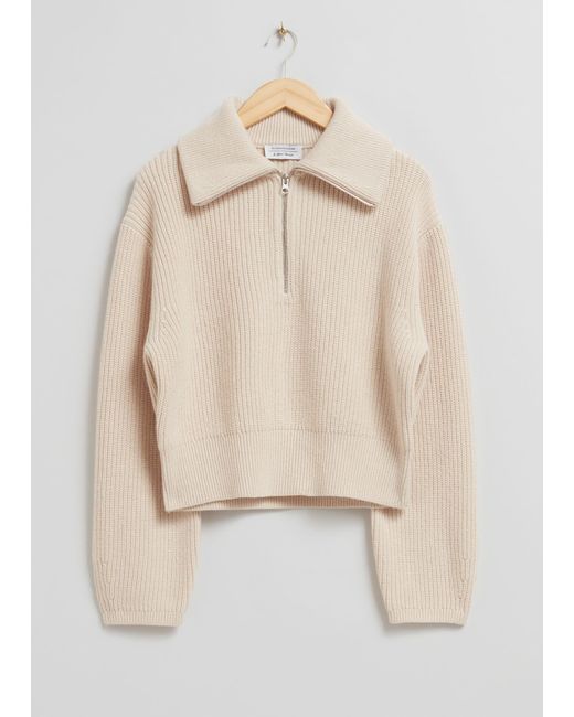 & Other Stories Natural Half-zip Knit Sweater