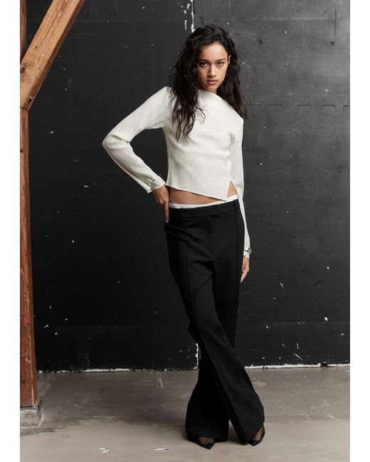 & Other Stories Black Cropped Asymmetric Frilled Top