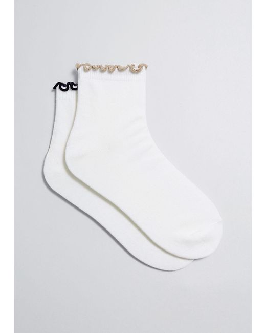& Other Stories White Glitter Frill Ankle Socks Set