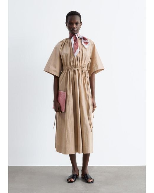 & Other Stories White Drawstring Midi Dress