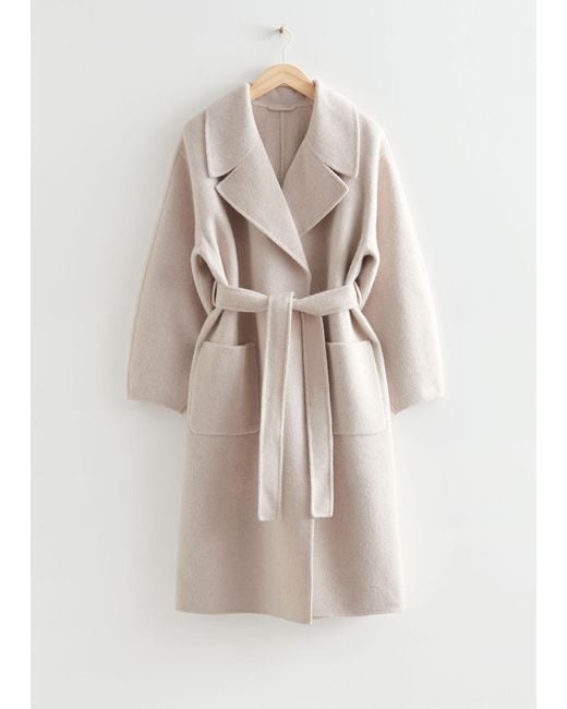 & Other Stories Natural Oversized Belted Wool Coat