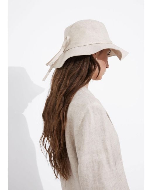 & Other Stories White Linen Bow Bucket Hat