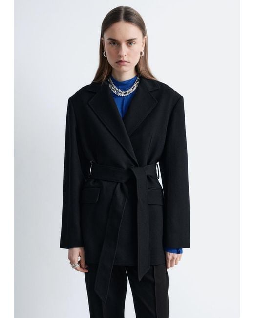 & Other Stories Blue Wool Tie-Belt Blazer