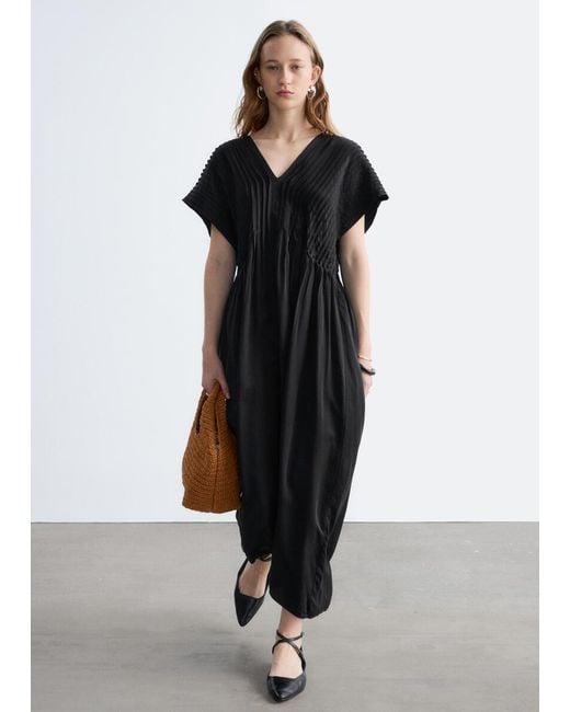 & Other Stories Black Pleated Dolman Midi Dress