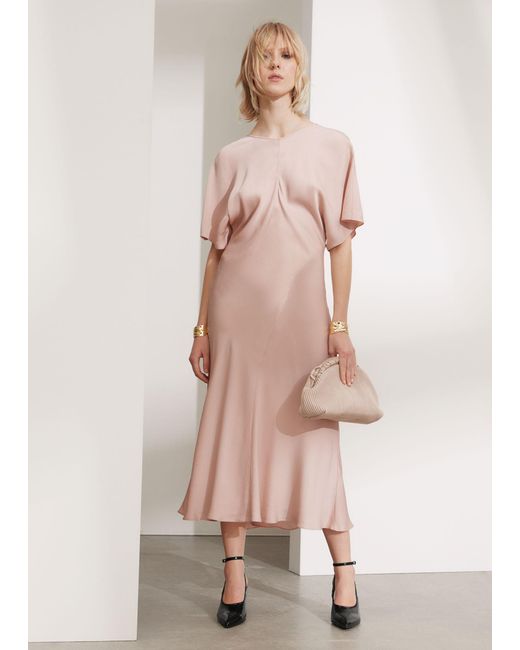 & Other Stories Pink Satin Midi Dress