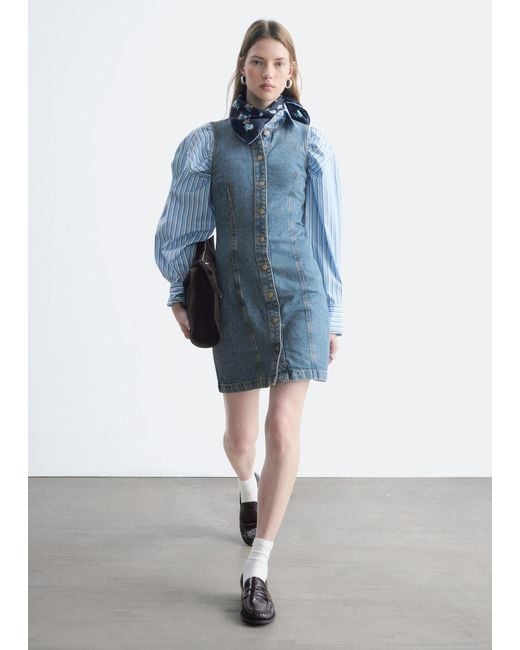 & Other Stories Blue Button-Front Denim Dress