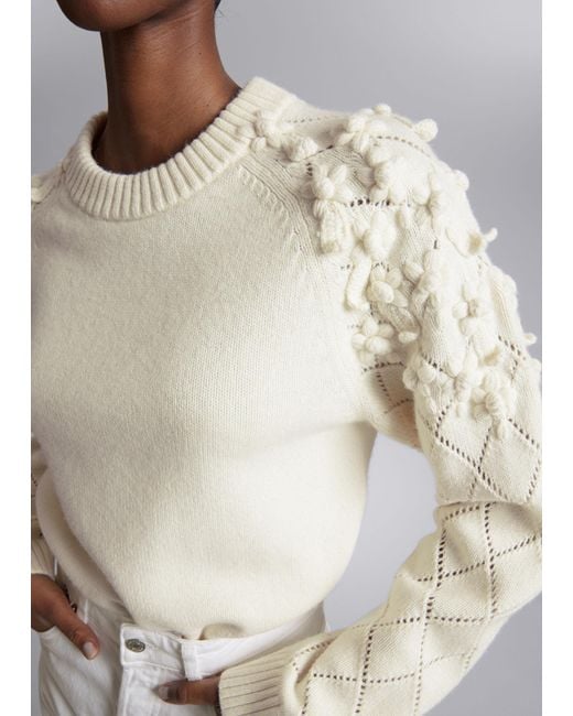 & Other Stories Natural Floral-appliqué Knit Sweater