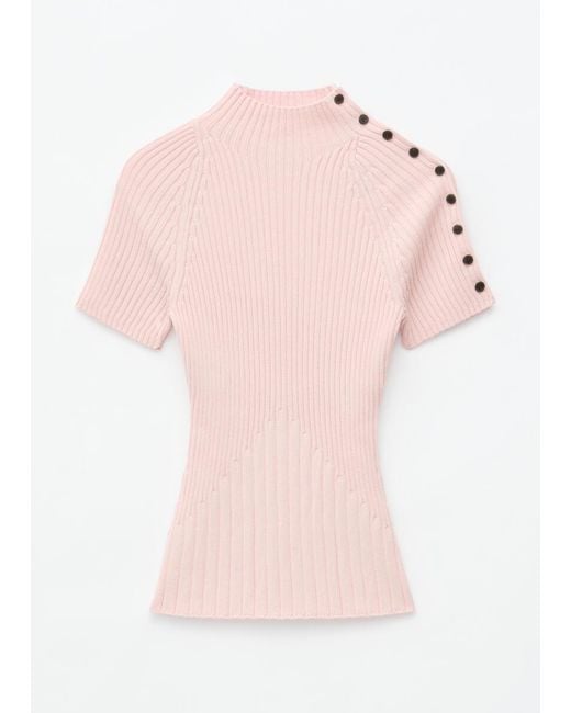 & Other Stories Pink Mock-Neck Ribbed Top