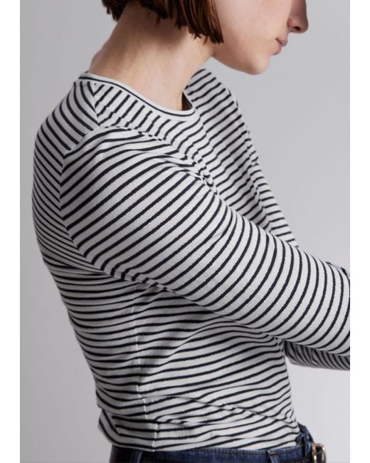 & Other Stories Gray Striped Glitter Top