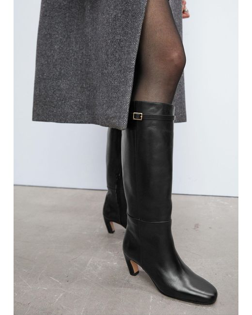 & Other Stories Black Buckled Leather Knee Boots