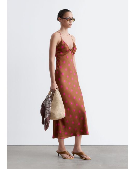 & Other Stories White Satin Slip Midi Dress
