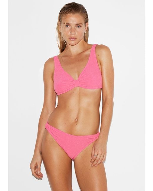 & Other Stories Pink Textured Triangle Bikini Top