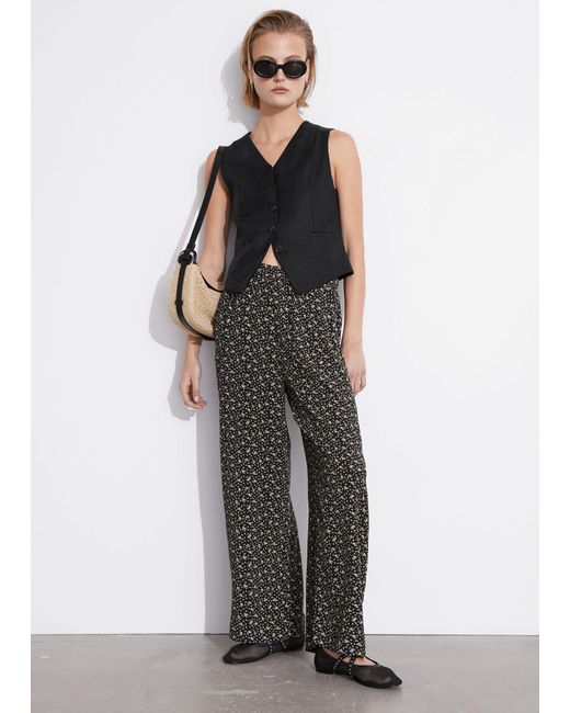 & Other Stories Gray Wide Printed Trousers