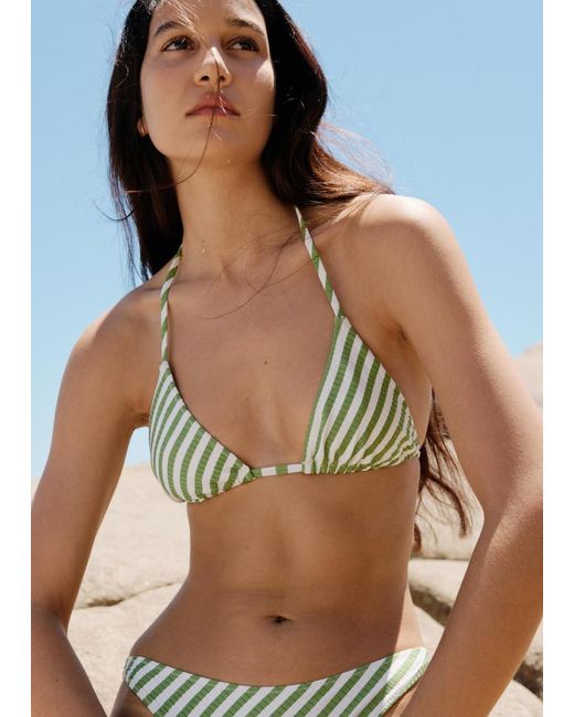 & Other Stories Green Ribbed Triangle Bikini Top