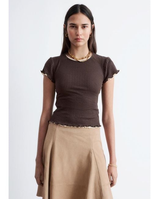 & Other Stories Brown Ribbed Wool T-Shirt