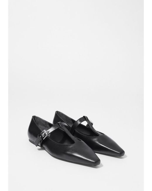 & Other Stories Blue T-Bar Leather Ballet Flats