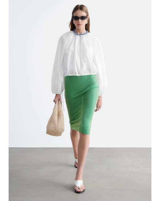 & Other Stories White Cotton Poplin Zip-Front Blouse