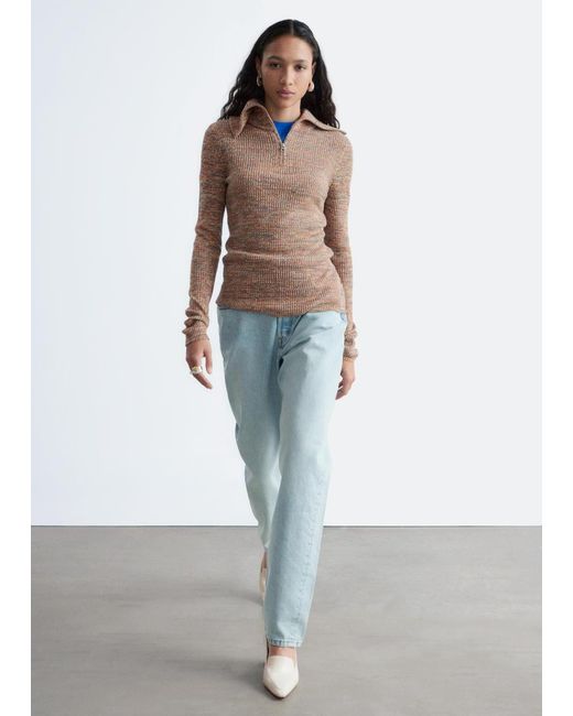 & Other Stories Orange Melange Knit Half-Zip Top