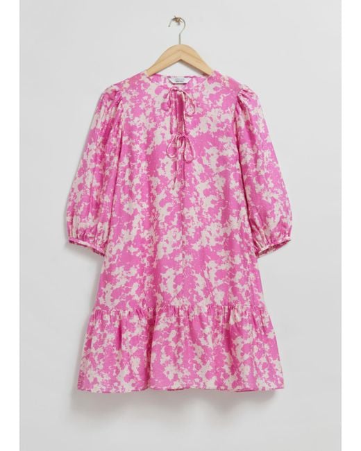 & Other Stories Pink Loose-fit Puff Sleeve Dress