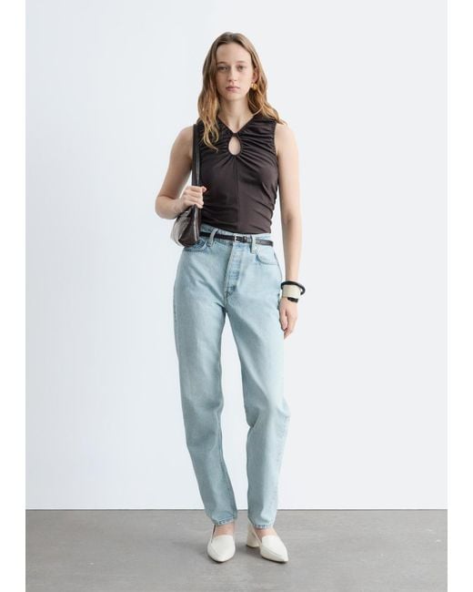 & Other Stories Black Ruched Keyhole-Neck Top