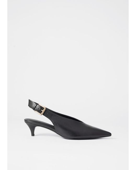 & Other Stories Black Leather Slingback Kitten Heels