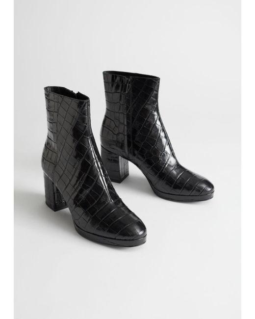 black croc platform boots