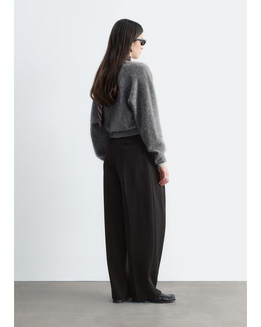 & Other Stories Gray Brushed Cashmere V-Neck Jumper