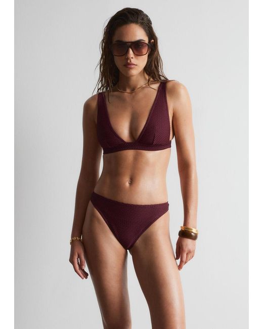 & Other Stories Purple Textured Triangle Bikini Top