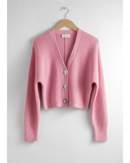 & Other Stories Pink Metal Button Knit Cardigan