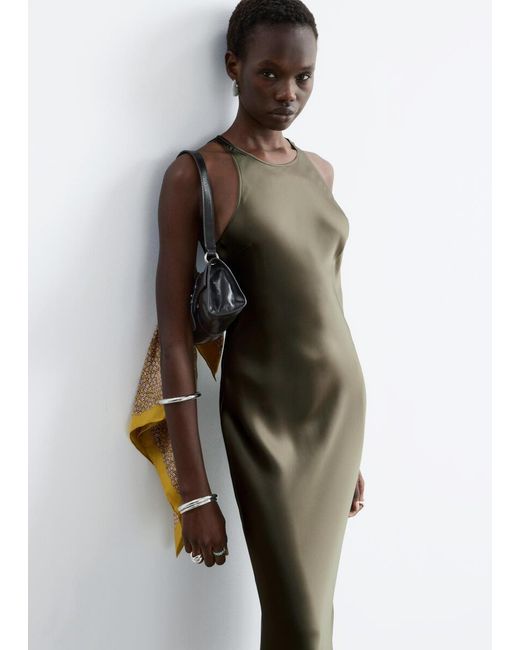 & Other Stories Green Sleeveless Satin Midi Dress