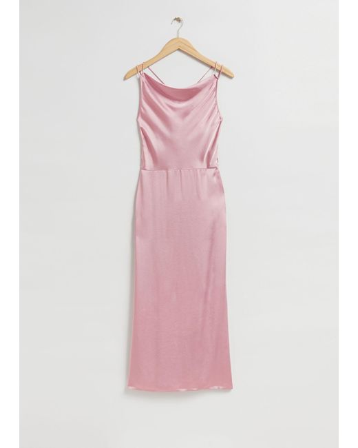 & Other Stories Pink Cowl-neck Satin Dress