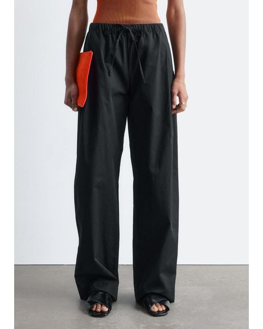 & Other Stories White Cotton Twill Drawstring Trousers