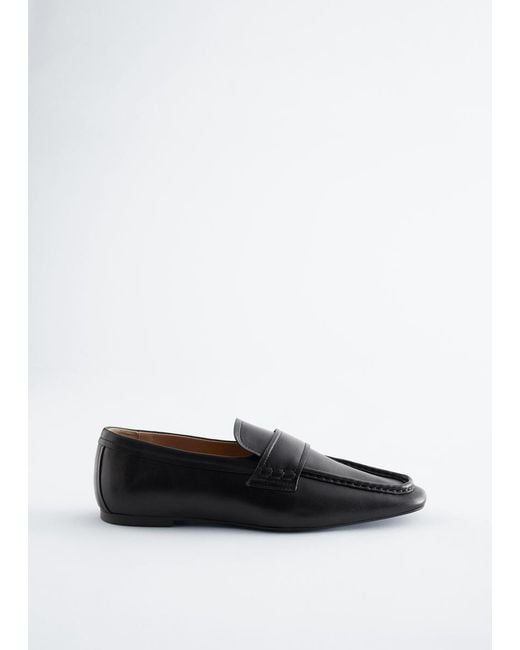 & Other Stories Blue Square-Toe Leather Loafers