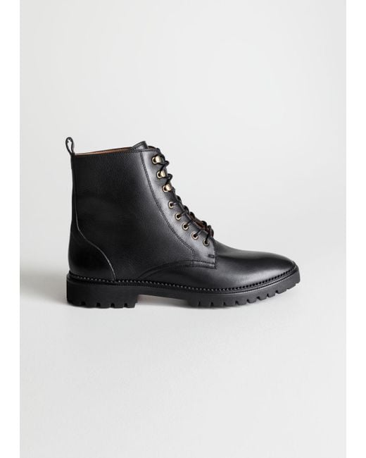 Other Stories Lace up Leather Boots in Black Lyst