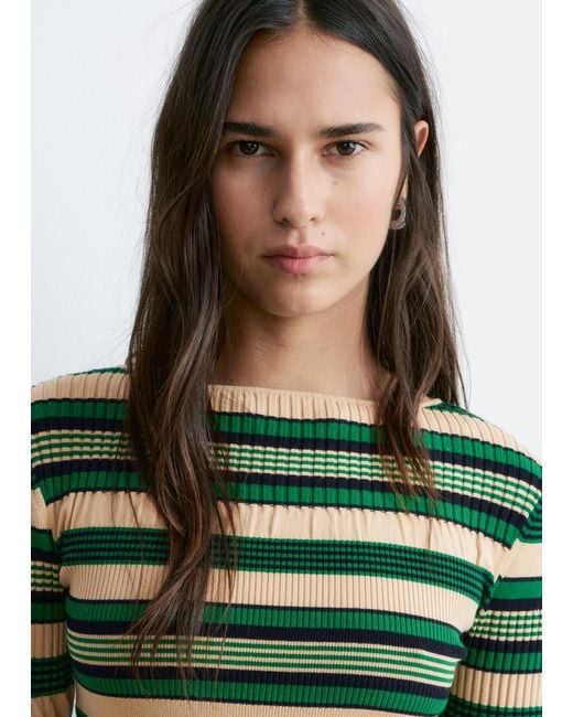 & Other Stories Green Long-Sleeve Ribbed Top