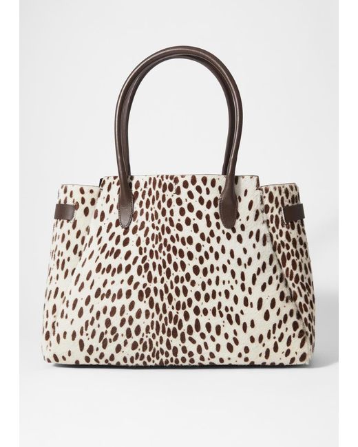 & Other Stories Black Animal-Print Leather Tote Bag