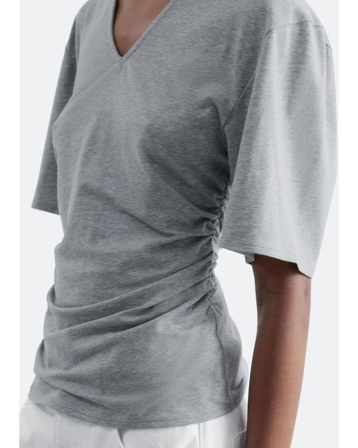 & Other Stories White Gathered V-Neck T-Shirt