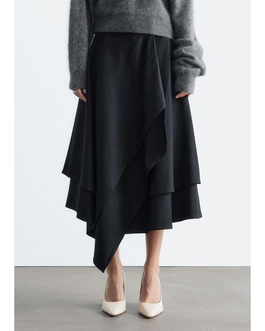 & Other Stories White Double Layer Asymmetric Skirt