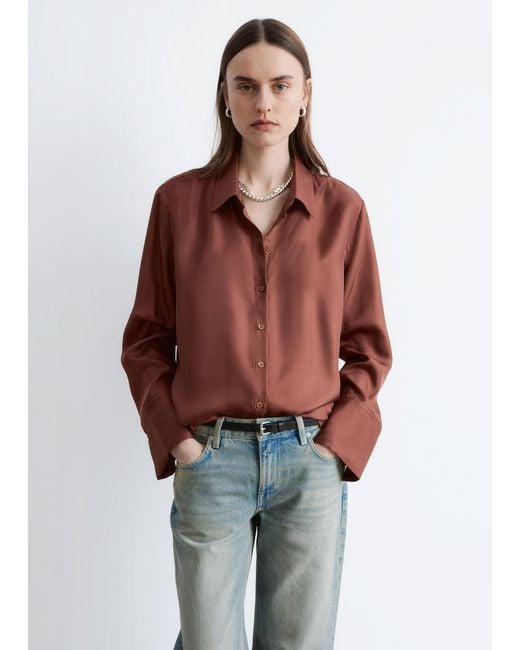 & Other Stories Red Relaxed Silk Shirt