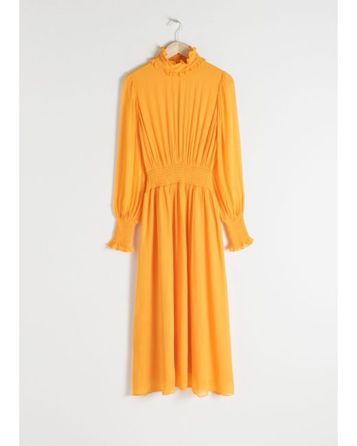 high neck ruched midi dress